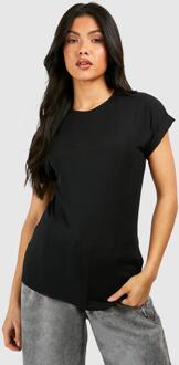 Maternity Ribbed Roll Sleeve T-Shirt, Black - 8