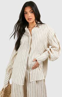 Maternity Stripe Linen Look Oversized Shirt, Stone - 40