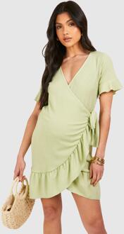 Maternity Textured Wrap Frill Mini Dress, Sage - 16