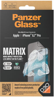 Matrix Recycled Ultra-Wide Fit Anti-Bacterial Screenprotector incl. applicator voor de iPhone 15 Pro Max Transparant