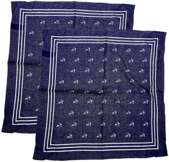 Matroos/kapitein/piraten zakdoek - 2x - blauw - met ankers patroon - 55 x 55 cm