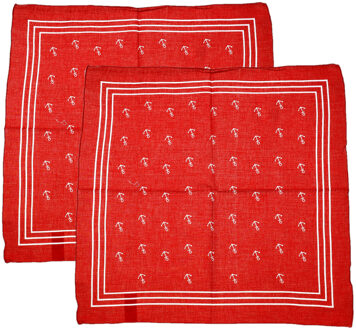 Matroos/kapitein/piraten zakdoek - 2x - rood - met ankers patroon - 55 x 55 cm