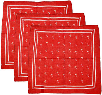 Matroos/kapitein/piraten zakdoek - 3x - rood - met ankers patroon - 55 x 55 cm