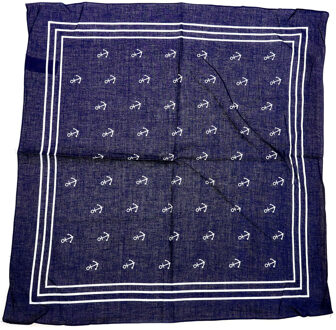 Matroos/kapitein/piraten zakdoek - blauw - met ankers patroon - 55 x 55 cm