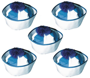 Matrozen hoedje / matrozenpetjes - 10x stuks - wit/blauw - D58 cm - volwassenen