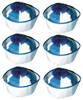 Matrozen hoedje / matrozenpetjes - 12x stuks - wit/blauw - D58 cm - volwassenen