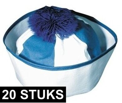 Matrozen hoedje / matrozenpetjes - 20x - wit/blauw - D58 cm - volwassenen