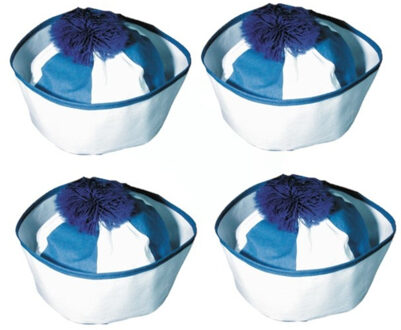 Matrozen hoedje / matrozenpetjes - 4x stuks - wit/blauw - D58 cm - volwassenen