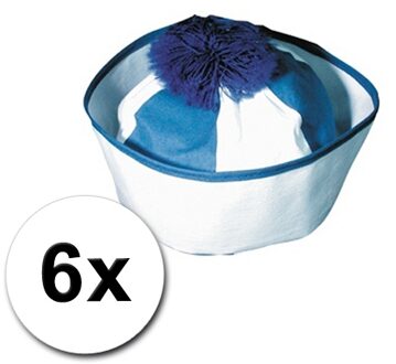 Matrozen hoedje / matrozenpetjes - 6x - wit/blauw - D58 cm - volwassenen