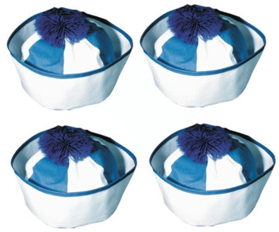 Matrozen hoedje / matrozenpetjes - 8x stuks - wit/blauw - D58 cm - volwassenen