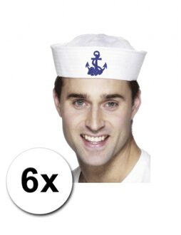 Matrozen verkleed pet - 6x - met anker - volwassenen - muts piloot/matroos