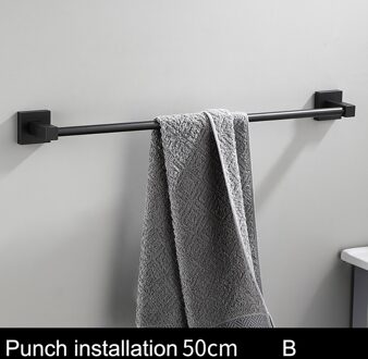 Matte Black Dubbele Single Layer Handdoek Bars Badkamer Handdoek Hanger Ruimte Aluminium Badkamer Accessoires 40-50Cm Handdoekenrek B 50CM