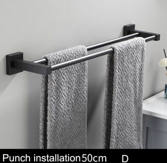 Matte Black Dubbele Single Layer Handdoek Bars Badkamer Handdoek Hanger Ruimte Aluminium Badkamer Accessoires 40-50Cm Handdoekenrek D 50CM
