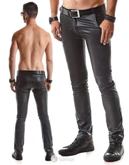 Matte wetlook heren broek, Vincenzo001 - Maat: S