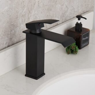Matte Zwarte Badkamer Wastafel Kraan Rvs Wastafel Sink Mengkraan Waterval Uitloop Badrandcombinaties & Cold Mixer kraan
