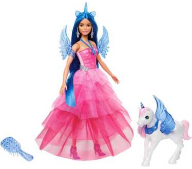 Mattel Eenhoornpop met blauw haar, roze jurk en alicorn Pop