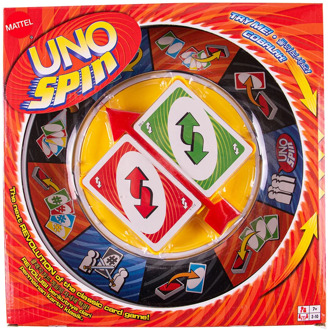 Mattel Games UNO SPIN family gathering board game spin licensing game. Contains two sets of uno cards game