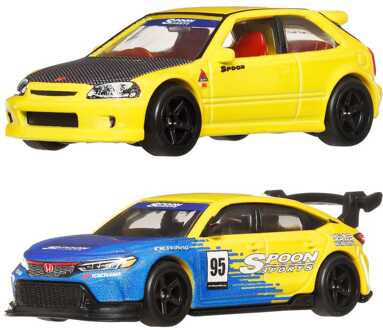 Mattel Hot Wheels Premium Car Culture Diecast Vehicle 2-Pack 1/64 '99 Honda Civic Type R (EK9) & Honda Civic Type R