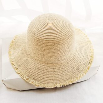 MATTYDOLIE Zomer Strooien Hoed Effen Kleur breedgerande Koepel Zonnehoed Monochrome Fringe Vrouw Hoed Opvouwbare Strand Cap beige
