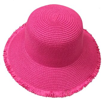 MATTYDOLIE Zomer Strooien Hoed Effen Kleur breedgerande Koepel Zonnehoed Monochrome Fringe Vrouw Hoed Opvouwbare Strand Cap fuschia