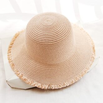 MATTYDOLIE Zomer Strooien Hoed Effen Kleur breedgerande Koepel Zonnehoed Monochrome Fringe Vrouw Hoed Opvouwbare Strand Cap licht roze