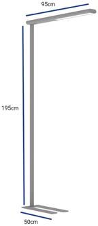 Maul LED kantoor vloerlamp MAULjet, zilverkleurig, dimbaar, 195 cm