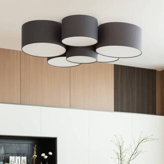 Maureka plafondlamp, 94 cm, 6-lamps, textiel antraciet
