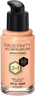 Max Factor Facefinity All Day Flawless 3 in 1 Vegan Foundation 30ml (Various Shades) - N75 - GOLDEN