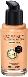 Max Factor Facefinity All Day Flawless 3 in 1 Vegan Foundation 30ml (Various Shades) - W76 - WARM GOLDEN