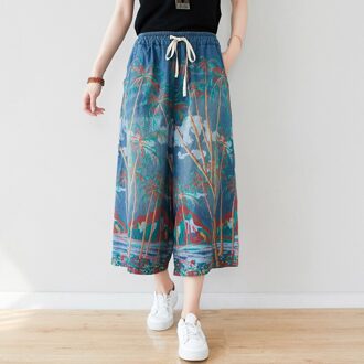 Max Lulu Europese Zomer Mode Vrouwen Gedrukt Wijde Pijpen Broek Dames Elastische Denim Jeans Vrouwelijke Oversized Casual Broek Blauw