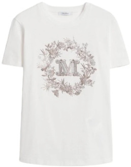 Max Mara Geborduurd Zakje Katoenen T-shirt Max Mara , White , Dames - 2Xl,Xl,L,M,S