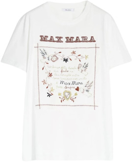 Max Mara Katoenen T-shirt met korte mouwen en logo Max Mara , White , Dames - XL