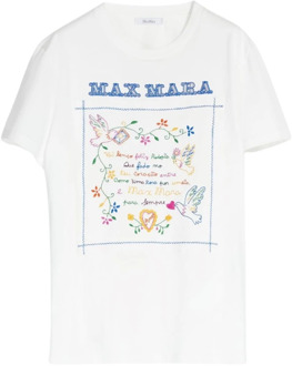 Max Mara Katoenen T-shirt met korte mouwen en logo Max Mara , White , Dames