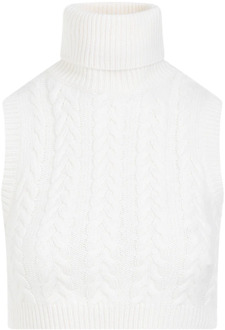 Max Mara Neutrale Sweater Vest met Vlechtdetail Max Mara , Beige , Dames - M,Xs
