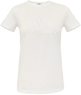 Max Mara Tijdloos Wit T-Shirt met Bloemenborduursel Max Mara , White , Dames - XS