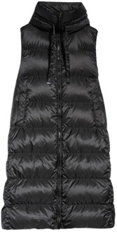 Max Mara Waterafstotende Gewatteerde Hooded Lange Vest Max Mara , Black , Dames - S,Xs,2Xs
