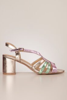 Maxi Block Heel sandaaltjes in champagne Goud/Multicolour
