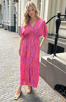 Maxi Dress Colorful Leaf Print Oranje