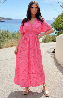 Maxi Dress Colorful Print Fuchsia Red Roze/Bordeauxrood