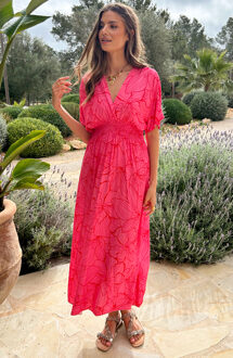 Maxi Dress Colorful Print Fuchsia Red Roze