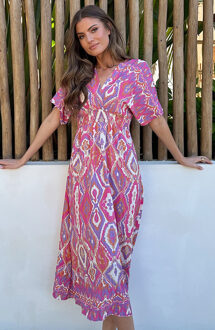 Maxi Dress Colorful Print Roze Lila Lila/Roze