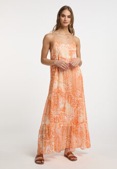Maxi jurk Dames Oranje Wit - S