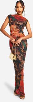 Maxi‐Jurk Met Bloemen- En Luipaardprint In Mesh, Brown - 36