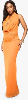 Maxi-Jurk Met Cowl-Neck En Mesh, Orange - 40
