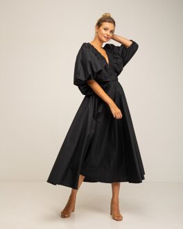 Maxi jurk met pofmouwen Zwart