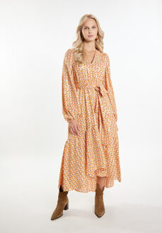 Maxi-jurk met print Dames Wol Wit Veelkleurig - maat Gebroken wit