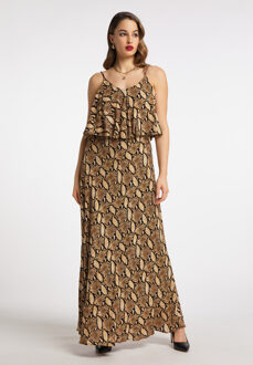 maxi jurk met slangenprint nelice Beige