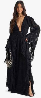 Maxi-Jurk Met Textuur, Split En Uitgesneden Details, Black - 42