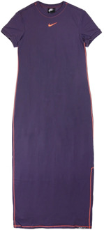 Maxi T-shirt jurk met split Paars - XS