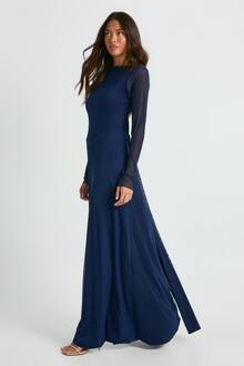 Maxijurk Met Lange Mouwen, Twistdetail En Open Rug, Navy - 42